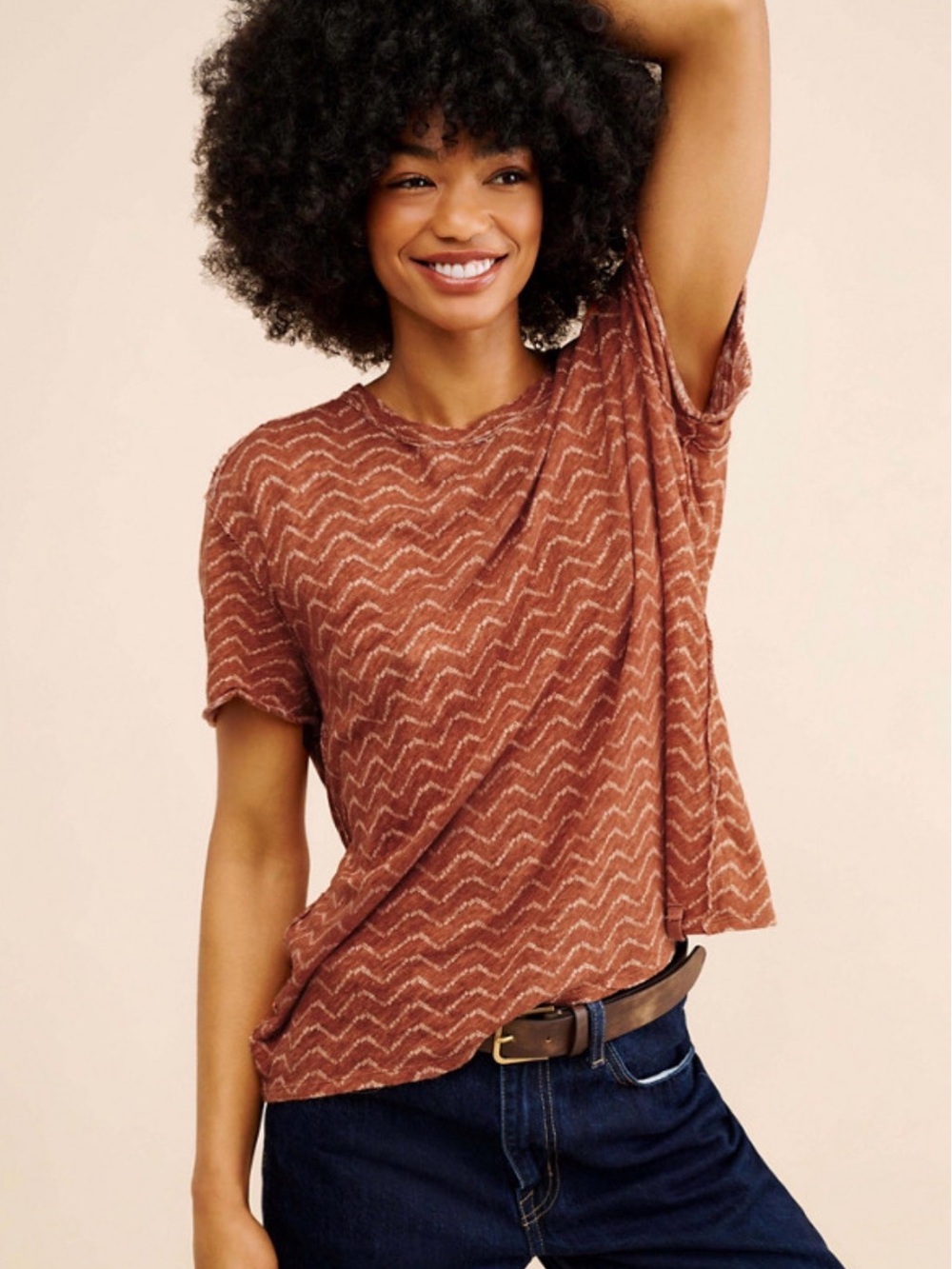 Free People We The Free Bali Backpacker Tee Zig Zap Print Rust Size Small - Picture 2 of 11
